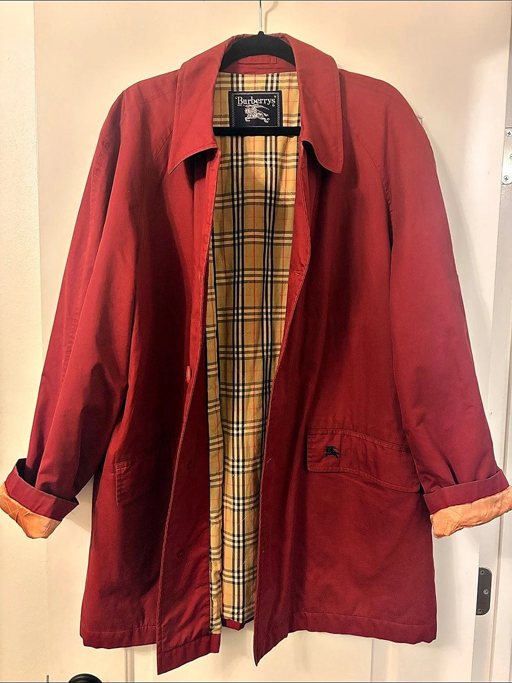 Burberrys Plaid Lined Red Trench Coat